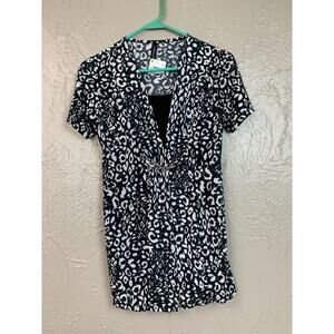 Jason Maxwell Women's Black‎ White Animal Print Top Blouse Size Small USA Made